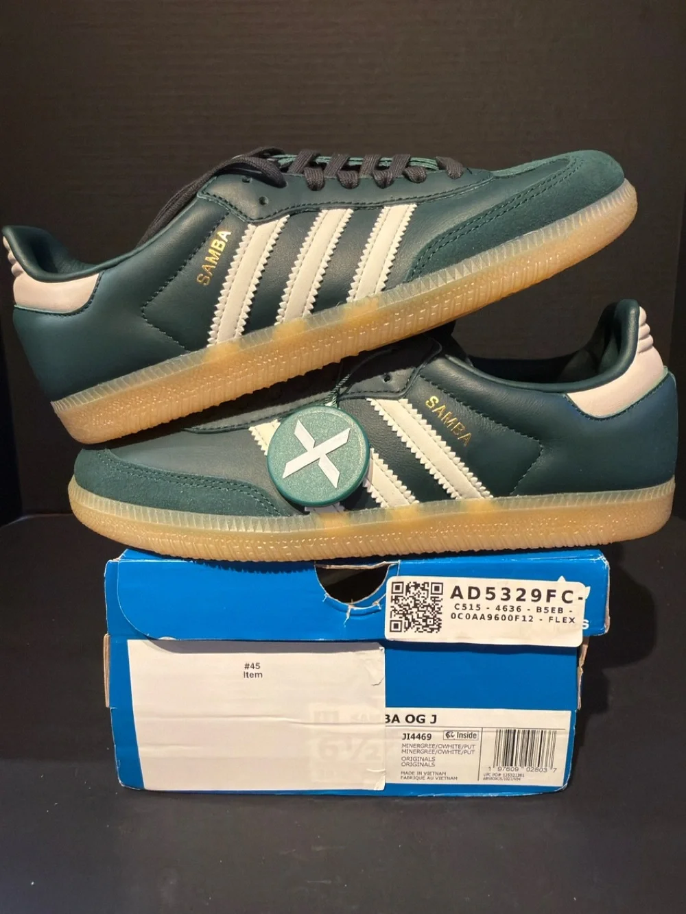 Adidas Samba OG Classic Leather Sneakers - Green/White 6.5M/7.5W